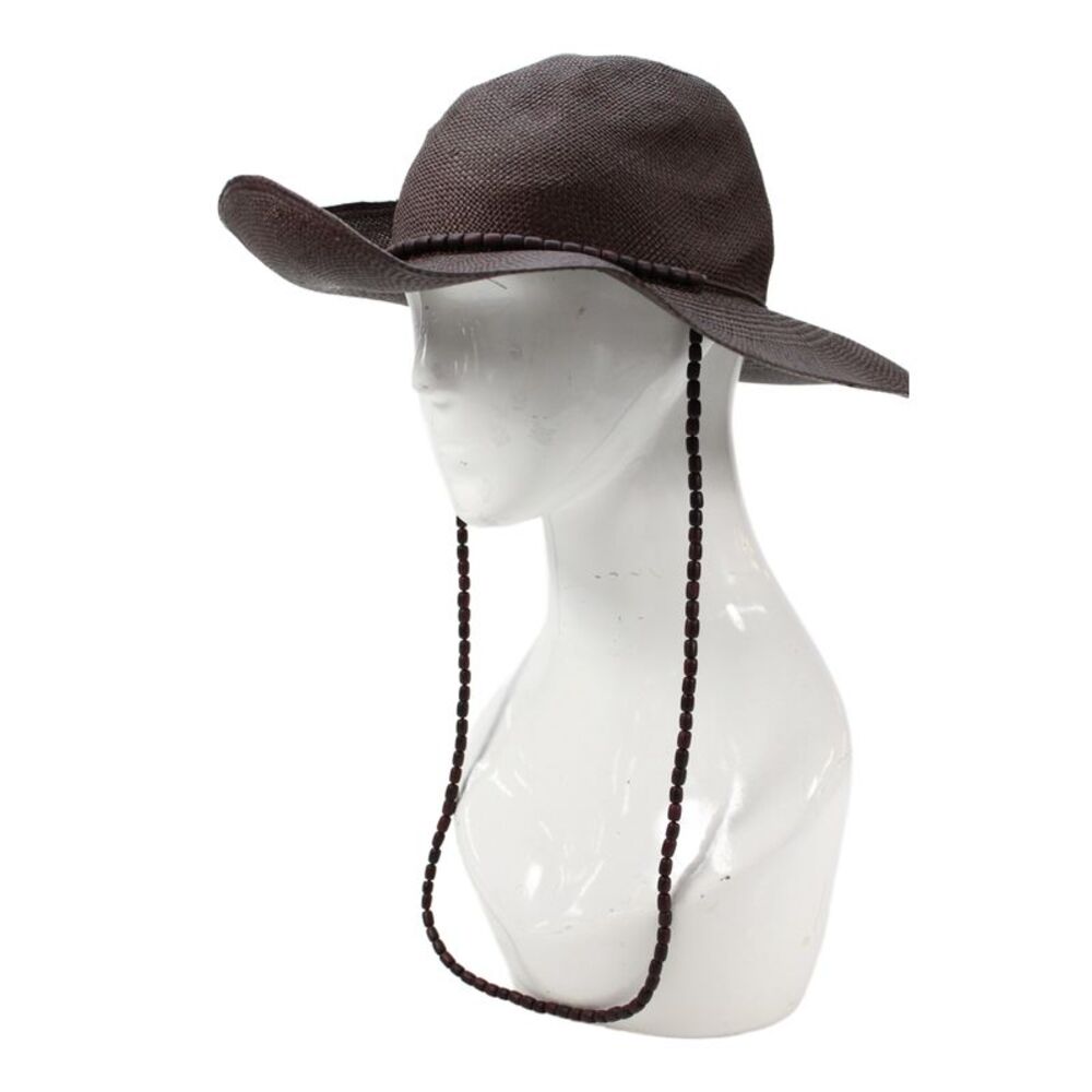 Artesano Womens Straw Beaded Detail Classic Wide Brim Hat Brown Size M